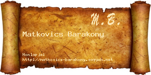 Matkovics Barakony névjegykártya